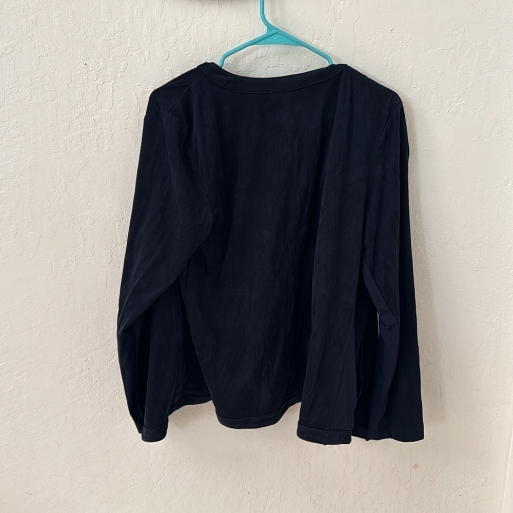 J.Jill Faux Suede Open Draped Cardigan Jacket Navy Blue Large - Picture 7 of 9